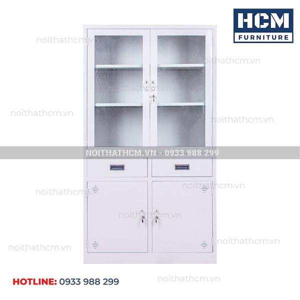 tủ 2 cánh kính ngăn kéo trắng